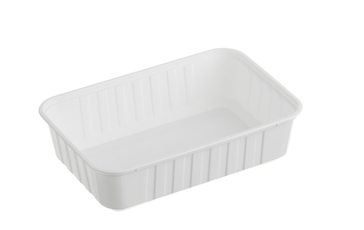 750mL Ribbed Rectangular Container – White (REB 750W) – Carton of 500