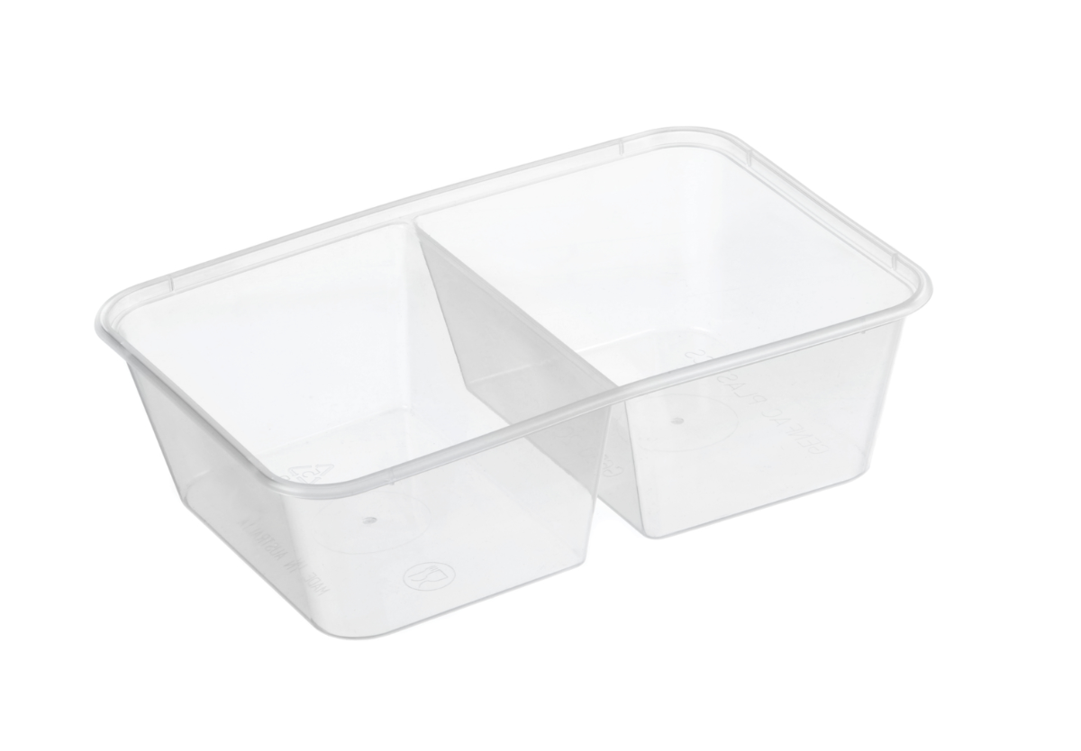 G650mL Two Compartment Rectangular Container – Natural (REG650-2C) – Carton of 500